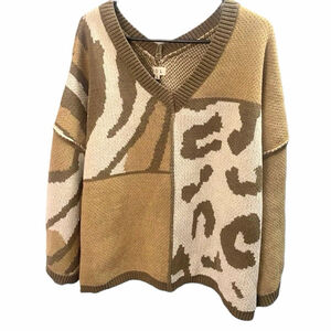 POL Womens M Sunrise Morning Mix Sweater Boxy Relaxed Fit V Neck Wide Sleeve